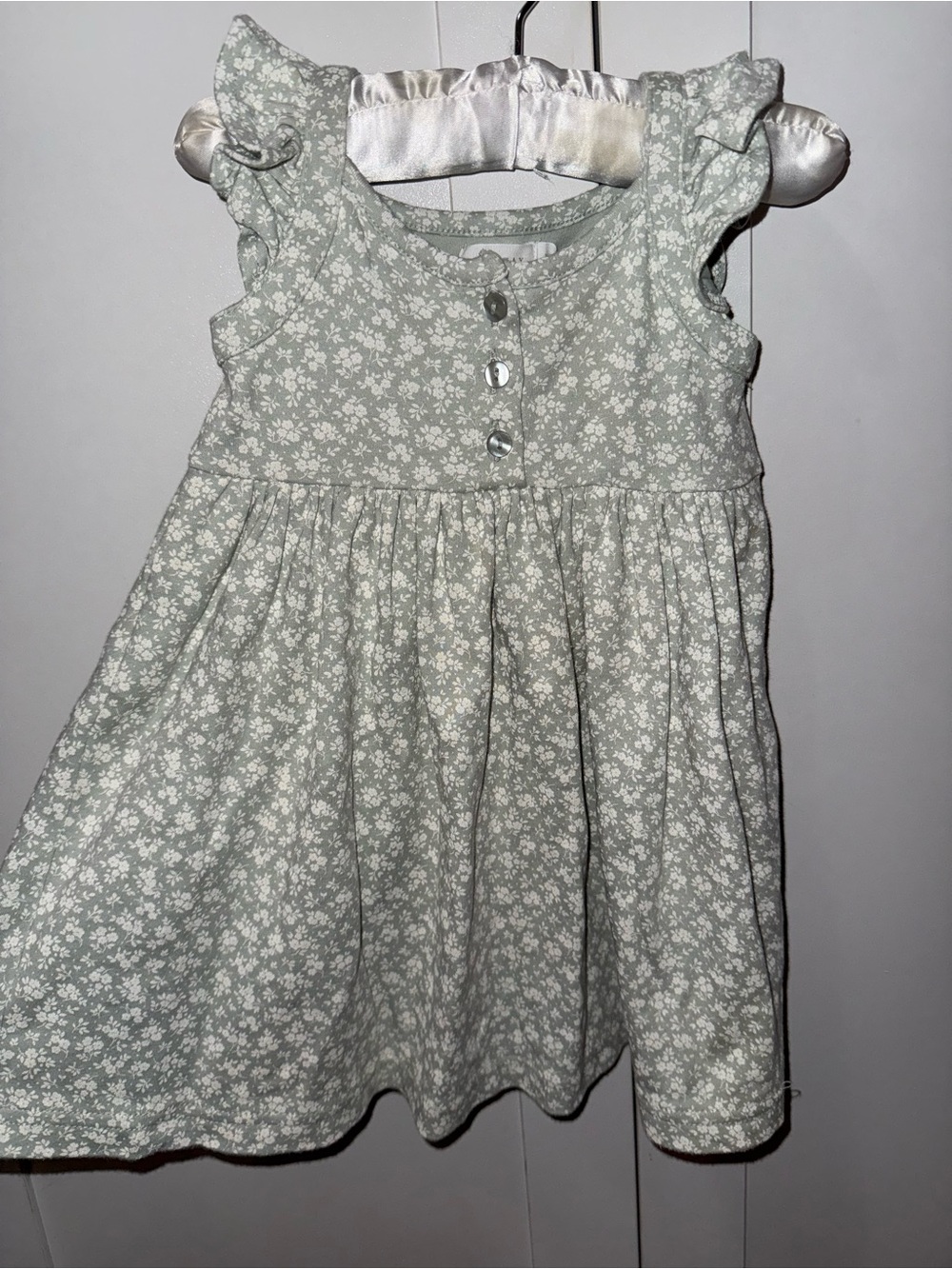 Jamie Kay Girls' Sage Green Floral Ruffle Sleeve Dress